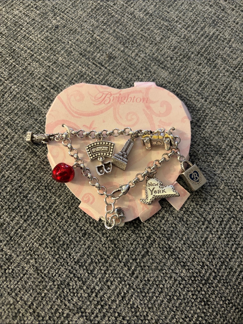 Brighton Silver New York Charm Bracelet with Red Glass Bead